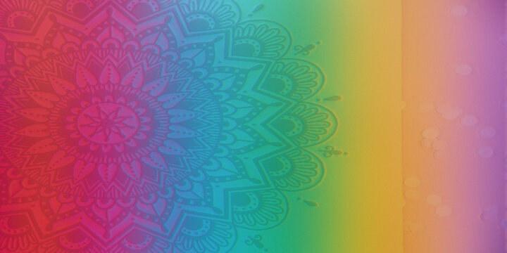 Colorful mandala pattern background with vibrant gradient and geometric circular design.