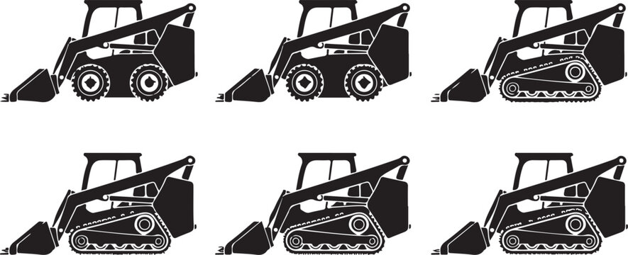 Skid steer loader working in different positions