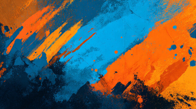 Vibrant Orange and Blue Abstract Brushstroke Art