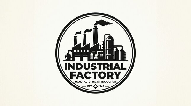 Industrial factory logo and manufacturing icon.