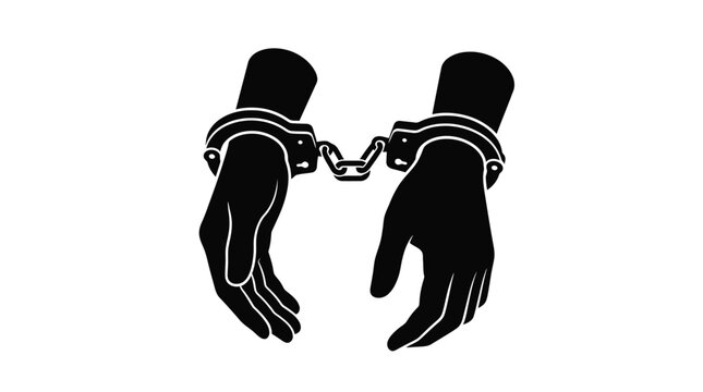 Black Silhouette of Two Hands in Handcuffs Representing Arrest