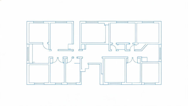 A technical architectural blueprint showing the layout of multiple rooms, walls, and doorways for building design planning.