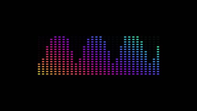 Dynamic Digital Audio Equalizer Display with Vibrant Rainbow Spectrum Dots on a Dark Background Modern Technology Sound Wave Visualization for Music and Events