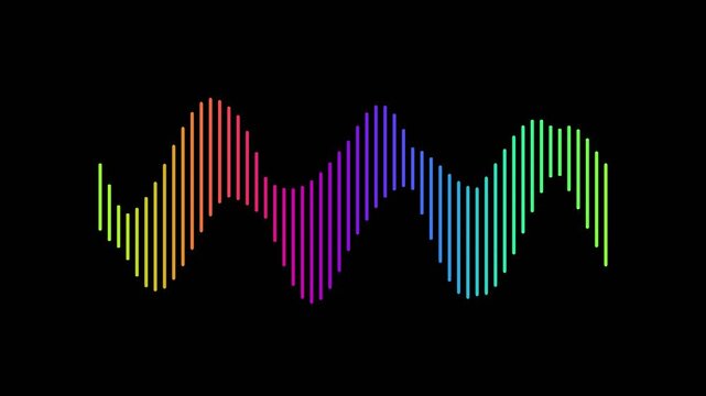 Dynamic Rainbow Sound Wave Equalizer Animation on Black Background Modern Audio Visualizer Spectrum Display Motion Graphic Abstract Technology Concept