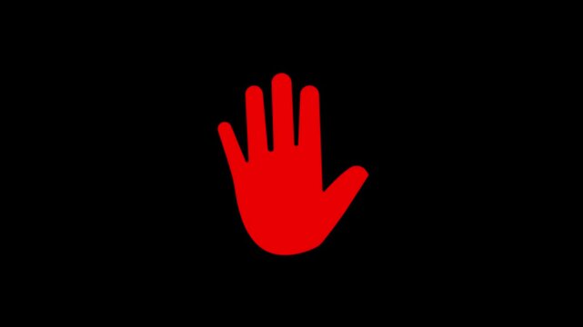 stop hand sign animation. Professional stop hand icon animation featuring warning sign for safety alerts security disclaimers and restricted access. 4k video