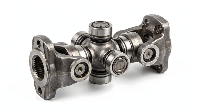 Steel Universal Joint Isolated on White Background for Mechanical Systems