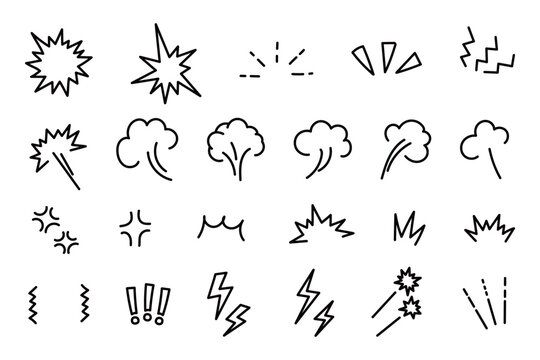 怒りやイライラを表す手書きの線画アイコンセット（線幅変更可能）