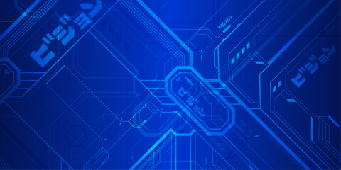 BLUE FUTURISTIC TECH BACKGROUND, VISION KATAKANA ANIME MECHA THEME © Kornelius