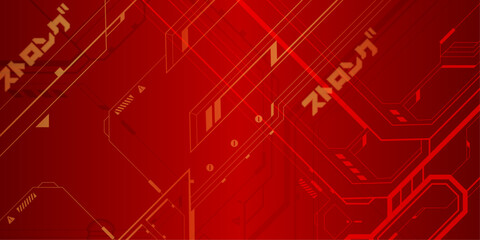 RED FUTURISTIC TECH BACKGROUND, STRONG KATAKANA ANIME MECHA THEME © Kornelius