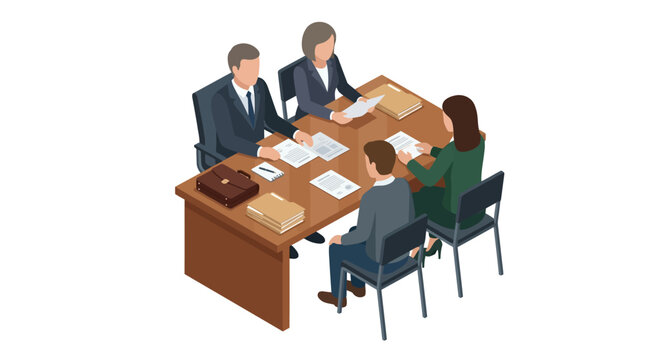 Isometric illustration of business people conducting a job interview