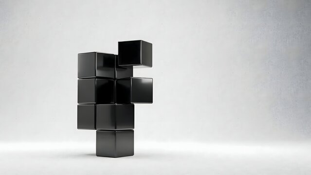 Minimalist obsidian cube sculpture on grey &ndash; Perfect for modern art galleries, creative agency branding, or clean website backgrounds.