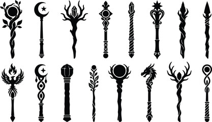 magic staff silhouette set vector graphic element isolated on white background © VactorZone