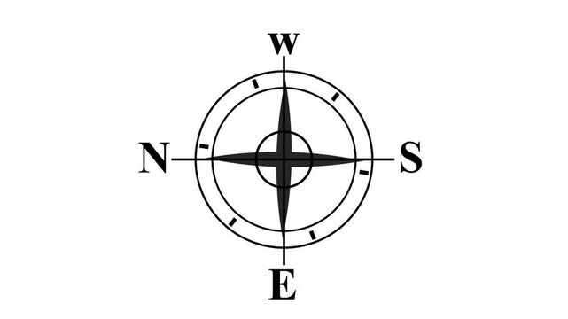 Black compass rose with cardinal directions NSEW and concentric circles on a white background Keywords: compass, navigation, direction, north, south, east, west, cardinal points, orientation