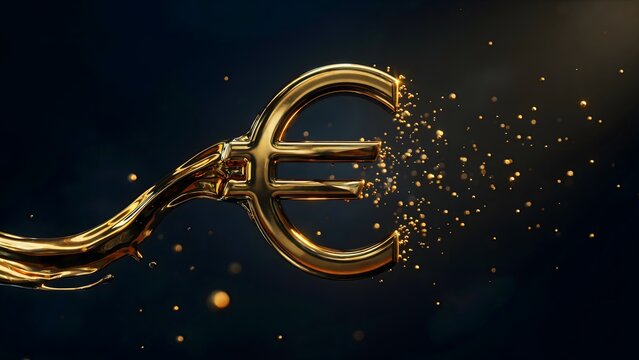 Molten gold euro glyph floating in dark space &ndash; Ideal for continental trading articles, currency valuation blogs, or wealth management.