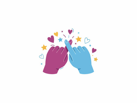 Two Hands Touching Fingers with Colorful Hearts and Stars
