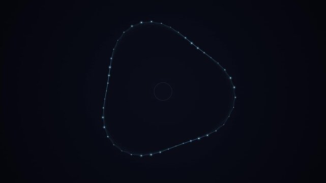 Glowing blue nodes form an expanding irregular outline on dark background