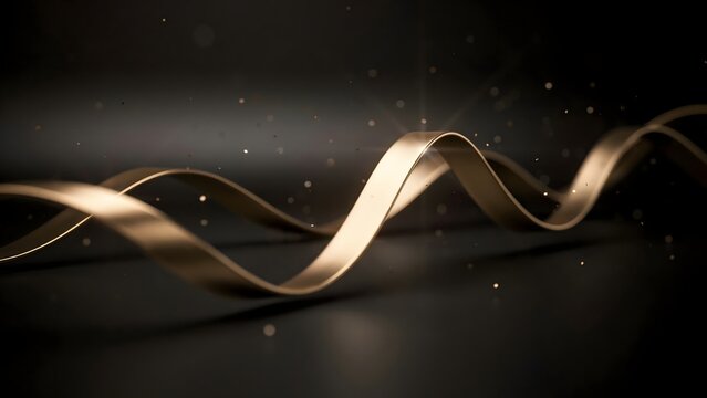 Widescreen render of golden ribbons in dark void &ndash; Suitable for theatrical movie intros, perfume advertisements, or New Year event design.
