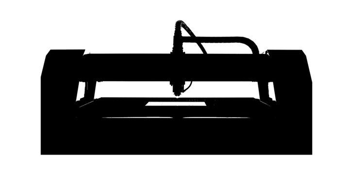 Black silhouette of a desktop 3d printer for manufacturing and prototyping Vector