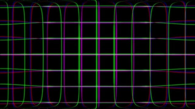 Abstract green purple neon digital grid texture background with moving light lines loop