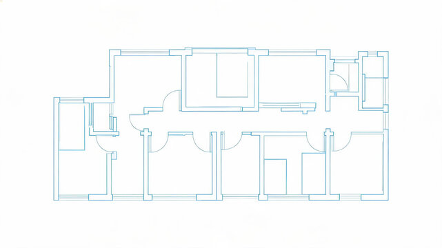 This is a line drawing of a typical residential apartment floor plan, showing room layouts, walls and door positions.