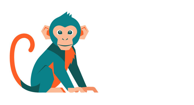 A cartoon illustration of a sitting monkey with teal fur and an orange chest and tail on a white background.