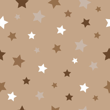 Cute Pastel Star Seamless Pattern on Soft Brown Background