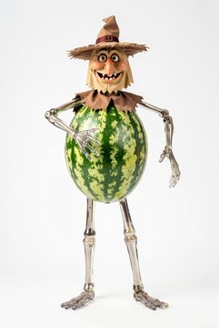 Skeleton Pumpkin Wizard Holding Watermelon Halloween Costume Figurine Toy Decor