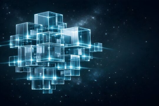 transparent glass cube network background with futuristic geometric digital structure