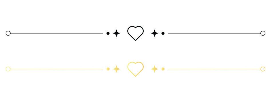 Heart sparkle divider line black and gold, elegant separator