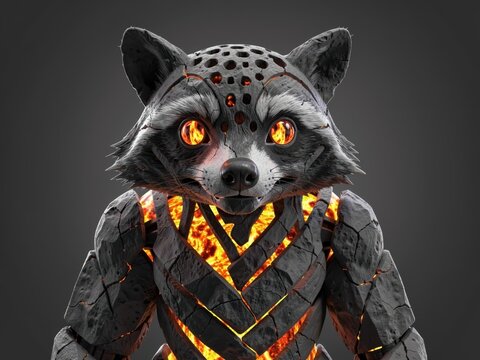 Fiery Mythical Animal Sculpture With Glowing Eyes And Molten Core &ndash; Dark Fantasy Creature Artwork