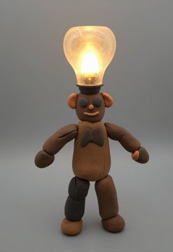 Clay Bear Lamp With Light Bulb Head Illuminating Warm Glow For Creative Studio Decor