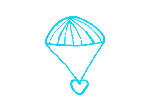 Heart shaped parachute conceptual hand drawing with parachute skydiving adventure illustration minimalist creative isolated background valentines handdrawn floating