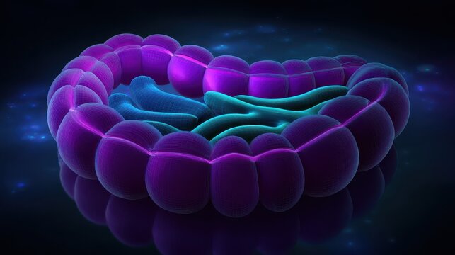 mitochondria with inner membrane and cristae in vibrant colors