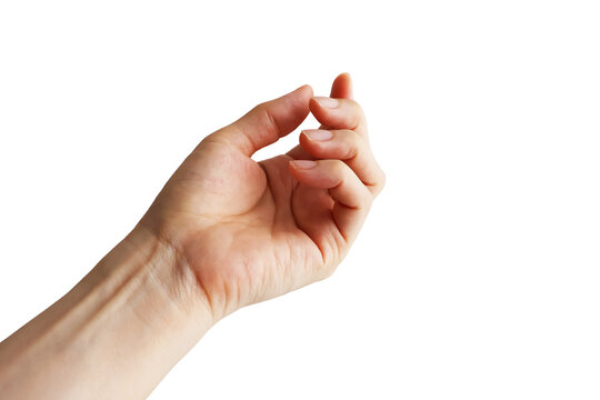 Woman's Hand in Holding Position with Copy Space on White Background