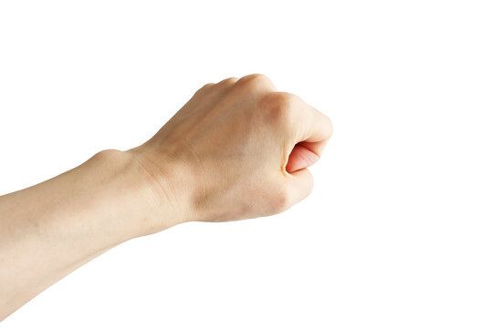Female Hand Making a Fist Gesture Isolated on White Background