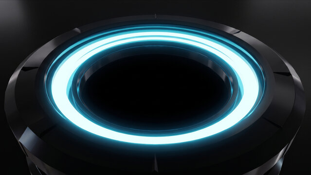 漆黒の真空空間でホログラフィック原理の境界を表すリングの縁をシアンの光が走るCG画像