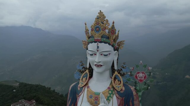 Aerial View of White Tara Statue in Tawang, Arunachal Pradesh, India