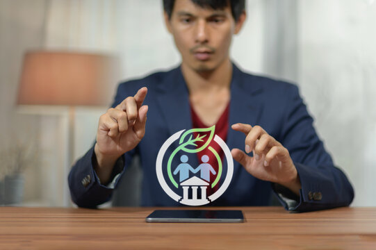 Young Man Using Digital Tablet with Eco-Friendly Environment Concept Illustration