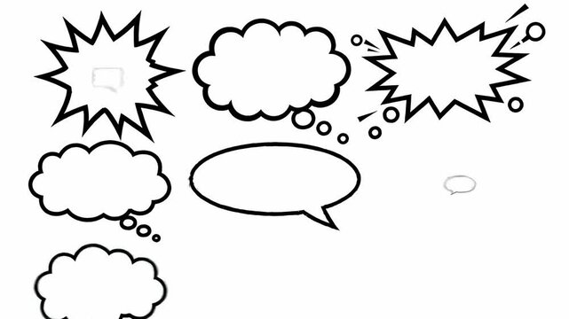 Comic book speech bubbles and sound effects on white background for