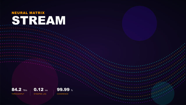 Neural matrix stream background with data metrics and flowing particle waves