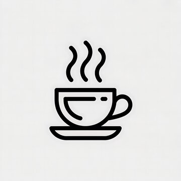 Simple black line drawing coffee cup with steam rising above it