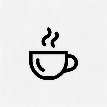 Simple black line drawing coffee cup with steam transparent background