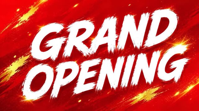 GRAND OPENING Text Reveal on Red Background with Gold Sparks