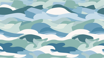 Obraz premium Abstract wave pattern combining shades of blue, green, and white for fashion or decor. Abstract wave pattern background creating liquid texture