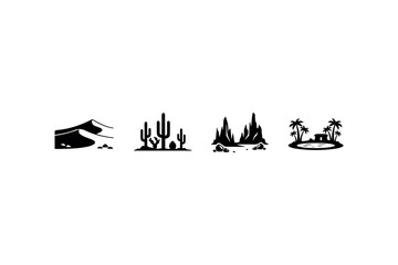 Obraz premium Desert Landscape Silhouette Set Minimal Black Nature Icons