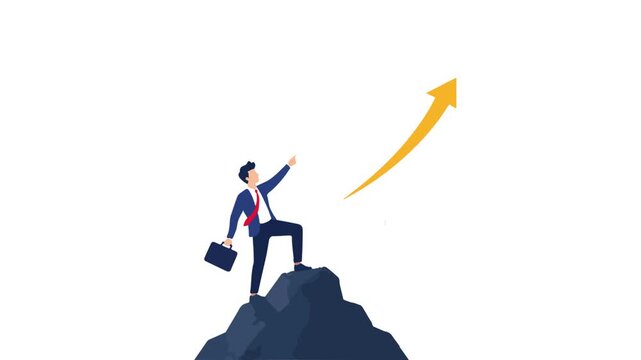 Businessman on Peak with Rising Arrow Success Concept