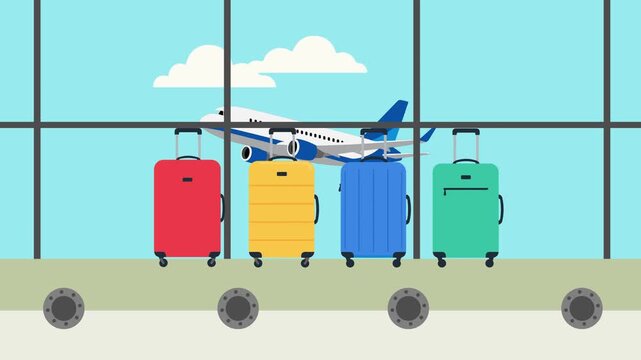 Animated Colorful Suitcases on Airport Baggage Belt