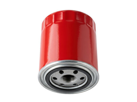 Red oil filter isolated on transparent background