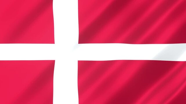 National flag of Denmark featuring white Nordic cross on red background waving gently in the wind representing Danish heritage and European culture