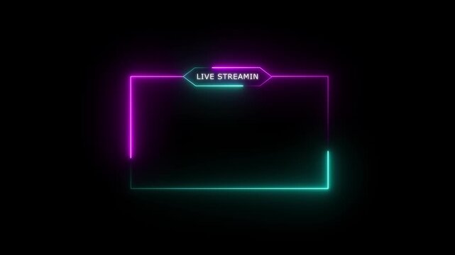 live streaming neon text frame animation box frame neon frame live streaming game live Stream overlay animation for live streaming video glowing, abstract, background, motion graphic, animation.